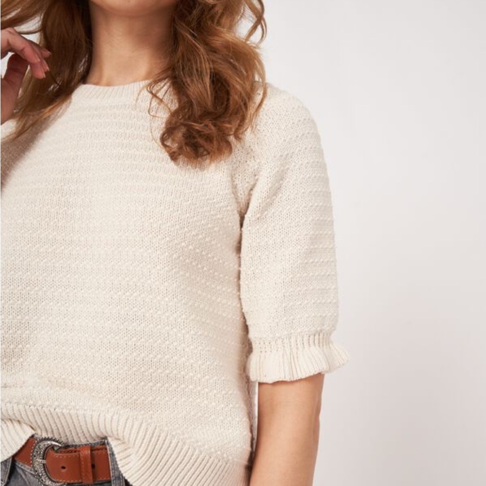 Repeat NWT Short Sleeve Cotton Textured Knit Sweater Ivory - Picture 5 of 16